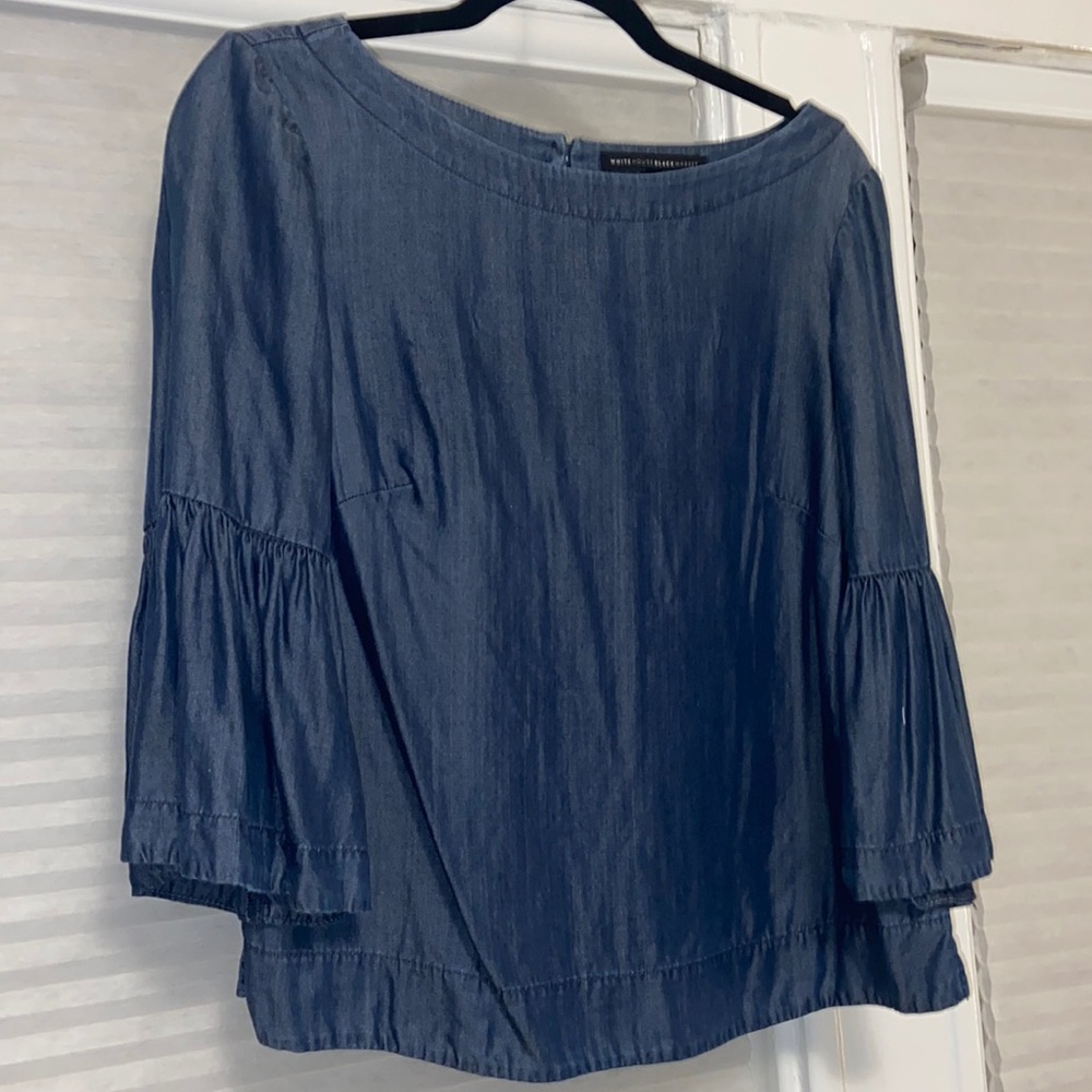 White House Black Market - Denim Blouse - Size 8 - Keyhole closure detail